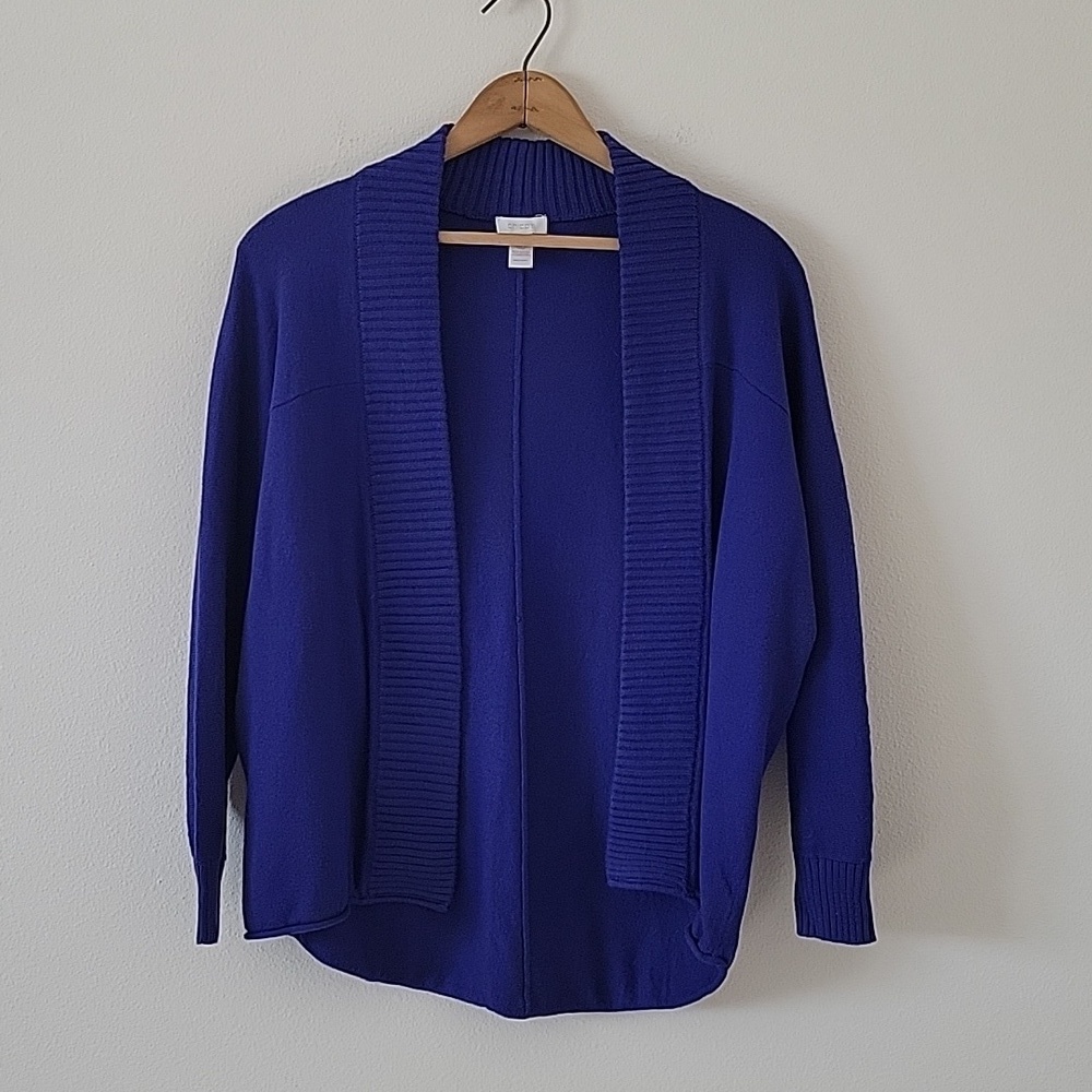 Chico's Violet Blue Open Front Rabbit Hair Blend Cardigan Size‎ Small S
